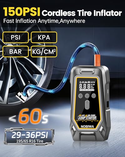 6000A Car Jump Starter with Air Compressor,Roadside Emergency | 150PSI,10-in-1 Car Jumper Starter Portable,LED Flashlight for Up to 10.0L Gas / 8.0L Diesel Engines,car battery charger