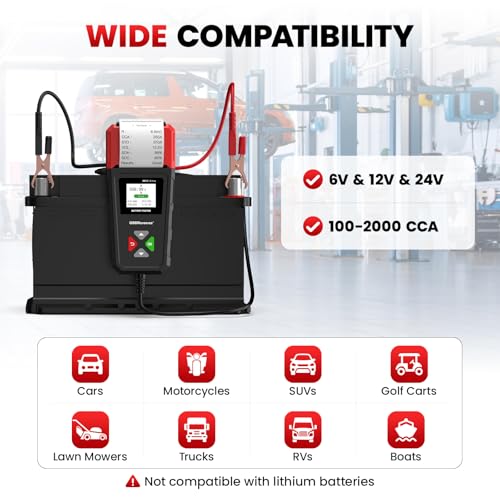 OBDResource BM550 Ultra Car Battery Tester with Printer 100-2000 CCA Load Capacity for 6V 12V 24V Batteries,Automotive Digital Battery Analyzer for Truck, Boat, RV, Marine Vehicle and More - color: black with printer