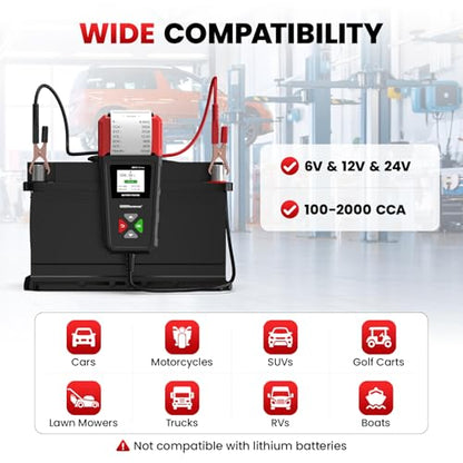 OBDResource BM550 Ultra Car Battery Tester with Printer 100-2000 CCA Load Capacity for 6V 12V 24V Batteries,Automotive Digital Battery Analyzer for Truck, Boat, RV, Marine Vehicle and More - color: black with printer