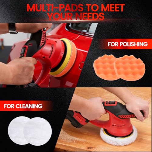 Cordless Car Buffer Polisher Kit with 2Pcs 2.0AH Batteries, Dual Action Polisher, 6 Variable Speed Waxer for Car Detailing, Scratch Removal, Car Buffing & Polishing