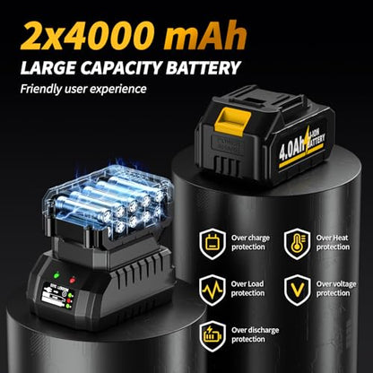 FULLYEA 1/2 inch Cordless Impact Wrench, 406Ft-lbs (550N.m) Brushless Impact Driver, 2x4000mAh Battery, 21V High Torque Power Impact Gun, Variable Speeds Electric Impact Wrench for Car/Mower/Pickup