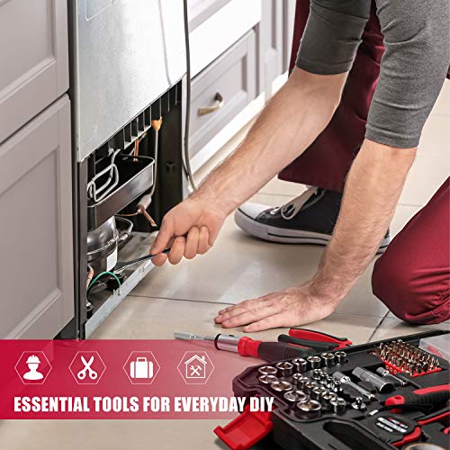 Eastvolt 218-Piece Household Tool Kit, Auto Repair Tool Set, Tool Kits for Homeowner, Plier, Screwdriver Set, Socket Kit and Toolbox Storage Case,Black + Red - size: Pack of 9, style: Tool Kit