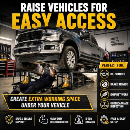 Car Ramps 2 Pack, Heavy Duty Steel Hydraulic High Lift Service Vehicle Ramps with Pedal, 5 Ton Low Profile Hydraulic Car Ramps with Support Jack for DIY Auto Beauty,Black - color: Black