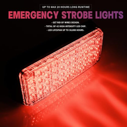Red Magnetic Flashing Strobe Light/w Controller, Battery Operated Rechargeable LED Safety Lights, Mini Portable Emergency Warning Light Bar for Car Trucks Vehicles 2-Pcs - color: 2pcs Red/Red