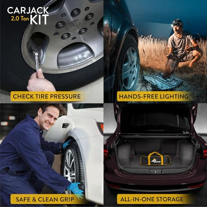 Car Jack Kit 2 Ton Scissor Jack with Lug Wrench Auto Tire Change Tool | Portable emergency kit, Cars & SUVs, Spare tire changing, LED headlamp, Tire pressure gauge, Work gloves - size: Car Jack Kit 2 Ton + Lug Wrench