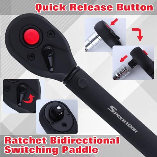 SPEEDWOX 3/8-Inch Drive Click Torque Wrench 72-Tooth Bicycle Torque Wrench Dual-direction Torque Wrenches 72-Tooth Dual Range Scales Torque Wrench with Quick Release Head 10-60 Nm for Bike Motorcycle - size: 3/8"