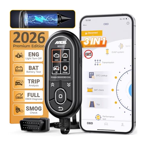 ANCEL BD310 Bluetooth OBD2 Scanner, 2-in-1 Car Diagnostic Scan Tool & Code Reader with App, Battery Test, Trip Analysis, Performance Test, for iPhone & Android, All 1996+ Vehicles