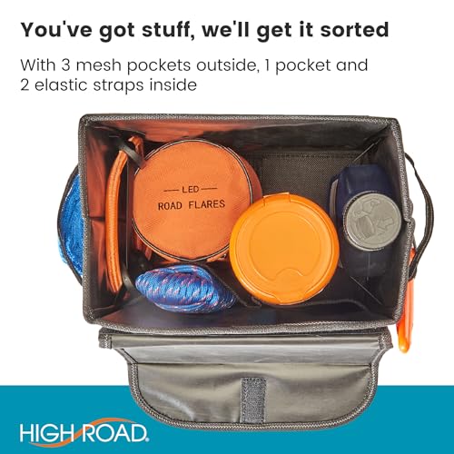 Carganizer Small Car Storage Bin with Lid for Trunk, Front Seat or Backseat | Multipurpose Compact Car Organizer Holds Driving Essentials, Cleaning Supplies, Emergency Items and Pet Needs - size: 9 × 9 × 6 inches