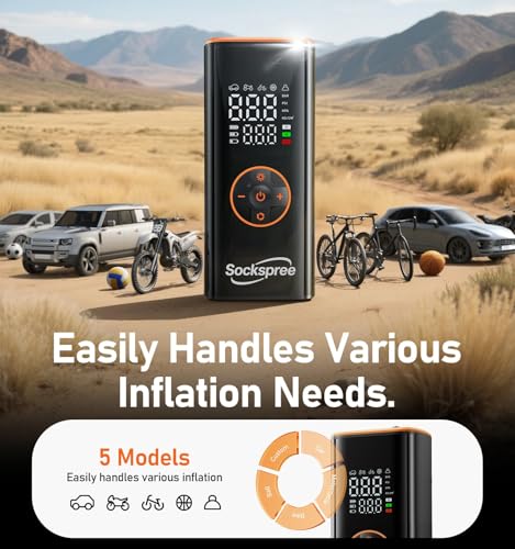 Tire Inflator Portable Air Compressor, Cordless Tire Inflator for Car Tires with Digital Pressure Gauge and Auto Shutoff, Dual Power Air Pump with Battery and 12V Car Adapter