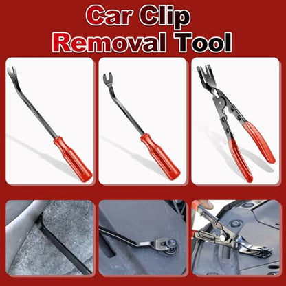Keze 7 Pcs Auto Trim Removal Tool Kit for Car Panel Dashboard Door Clips and Upholstery with Plastic Pry Tool & Clip Pliers – No Scratch Design Professional Automotive Repair Tools Set, Red - color: Red-Auto Trim Removal Pry Tool