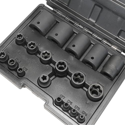 External Torx Plus Socket Set 6 Point EP Socket EP4, EP5, EP6, EP7, EP8, EP10, EP11, EP12, EP14, EP16, EP18, EP20, EP22, EP24, EP26, EP28, EP30, EP32 with 1/2'' 3/8'' 1/4'' Dr E-Torx Plus Sockets 19pc - size: 19PC