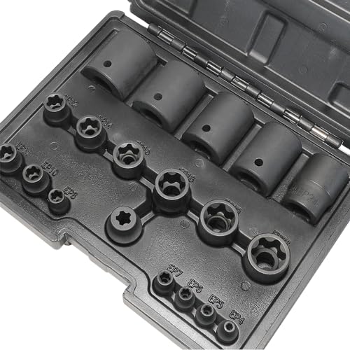 External Torx Plus Socket Set 6 Point EP Socket EP4, EP5, EP6, EP7, EP8, EP10, EP11, EP12, EP14, EP16, EP18, EP20, EP22, EP24, EP26, EP28, EP30, EP32 with 1/2'' 3/8'' 1/4'' Dr E-Torx Plus Sockets 19pc - size: 19PC