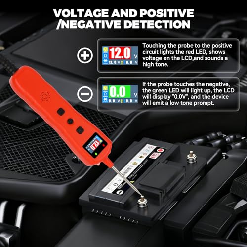 Automotive Power Circuit Probe Tester DC 9-30V Test Light，Electrical Circuit Tester with LED Light & LCD Display, Detects Voltage/Resistance/Diode，Car Short Finder Tool