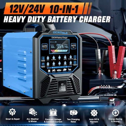DCACNLE 12V/24V 0-15A Car Battery Charger Heavy Duty,Automatic Maintainer | Smart Trickle Charger,Desulfator with Overcharge Protection & Auto Shutoffs,Suitable for Various Vehicles&Lead Acid Batteries