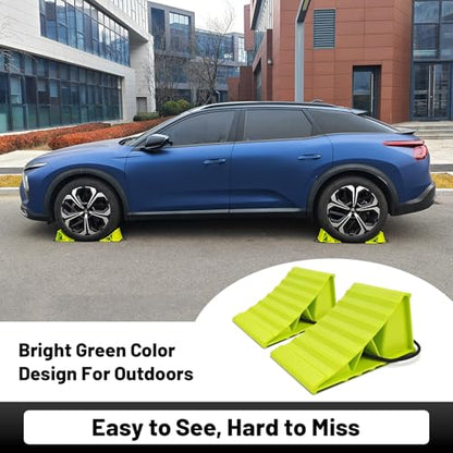 HOXWELL 2 Pair Wheel Chocks for Travel Trailers, Non Slip Heavy Duty Green Wheel Chock with Rope, Lightweight Wheel Stoppers for Cars Campers Trucks RVs, Easy to Carry & Suitable for Most Tyre Sizes - size: Green-2 Pairs