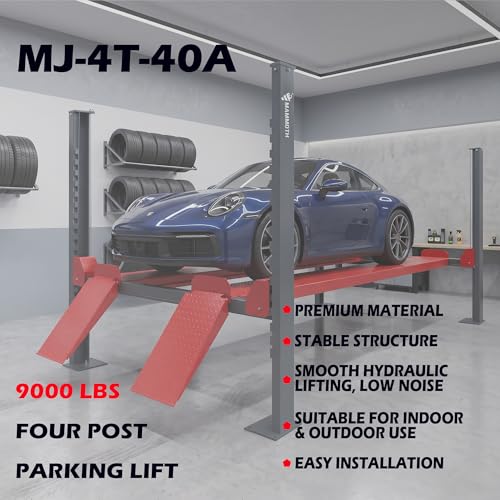 9000LBS Heavy Duty 4 Post Car Lift with Copper Motor | Portable Car Lifts for Home Garage | Car Storage Lift 4 Post Parking Lift - size: MJ-4T-40A