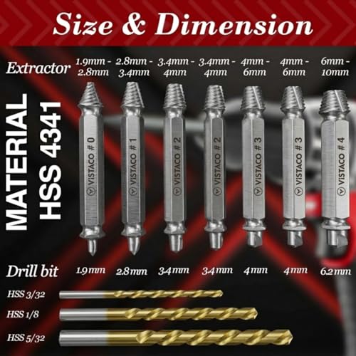 Screw Extractor Set, 10 Piece Easy Out Bolt & Screw Remover | Reverse Drill Bit Set • Removes Stripped, Broken, Rusted & Damaged Screws and Bolts • Heavy-Duty Steel - color: 10 Pc Screw Extractor