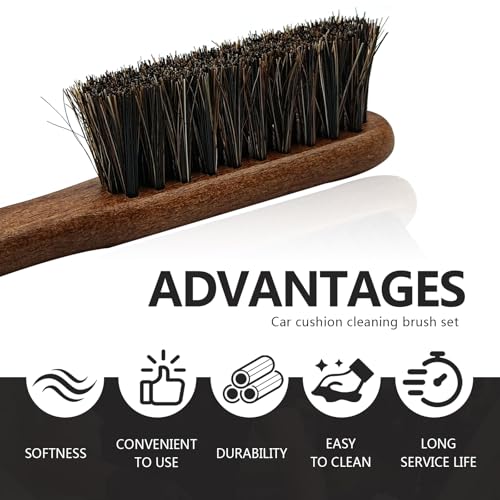 2 PCS Leather & Upholstery Cleaning Brush for Car Detailing, Leather Cleaning Brush Set with Horsehair Bristles, Soft Interior Brush for Car Seats, Carpet, Upholstery, Furniture, Shoes and Bags