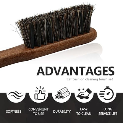 2 PCS Leather & Upholstery Cleaning Brush for Car Detailing, Leather Cleaning Brush Set with Horsehair Bristles, Soft Interior Brush for Car Seats, Carpet, Upholstery, Furniture, Shoes and Bags