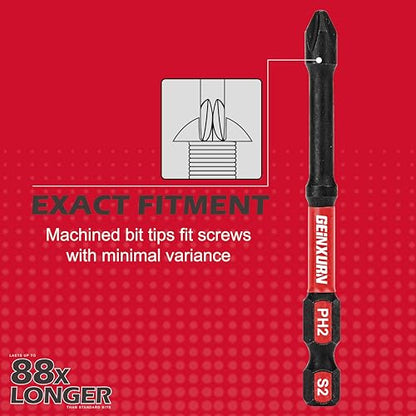 Geinxurn Impact Tough #2 Phillips 3 in. D2 Steel Long Extension Insert Driver Bits,30Pack 1/4 Inch Hex Shank Long Cross Magnetic PH2 Screwdriver Bits Set - size: 3"-D2PH2-30PCS