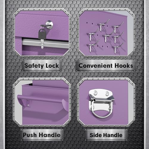 INTERGREAT 8 Drawers Tool Chest, 42'' Large Rolling Tool Chest with Drawers, Detachable Top Tool Box, Tool Cabinet for Repair Room,Warehouse, Rolling Tool Box with Hooks,Tray Divider,Liners(Purple) - color: Purple, size: 8 Drawers