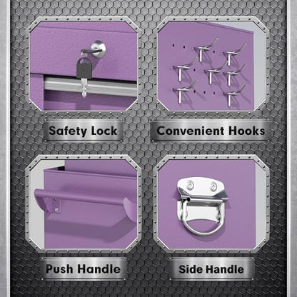INTERGREAT 8 Drawers Tool Chest, 42'' Large Rolling Tool Chest with Drawers, Detachable Top Tool Box, Tool Cabinet for Repair Room,Warehouse, Rolling Tool Box with Hooks,Tray Divider,Liners(Purple) - color: Purple, size: 8 Drawers