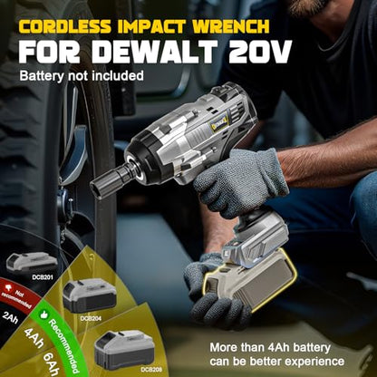 DIYtoolifz Cordless Impact Wrench 1/2 inch Compatible with Dewalt 20v Battery, 1700 Ft-lbs High Torque Impact Driver with 6Pcs Sockets & Storage Case, Electric Impact Gun with 4-Speed & LED Light - size: 1/2 inch, style: Socket Set for Dewalt 20v Battery