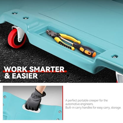 Auto Dynasty 36 Inches Mechanic Creeper, Automotive Garage Repair Low Profile Under Car Rolling Creeper with Padded Headrest, Plastic, Sky Blue - color: Sky Blue, size: 36" L
