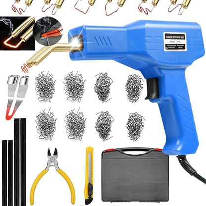 Plastic Welder,2 in 1 Plastic Welding Repair Kit with 1000pcs Hot Staples,4pcs Plastics Welding Rods,knife,Plier, Hot Staples Weld Gun Repair Kit for Car Bumper And Most Plastics(blue) - color: Blue, size: 150w