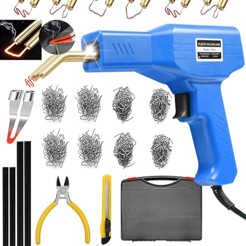 Plastic Welder,2 in 1 Plastic Welding Repair Kit with 1000pcs Hot Staples,4pcs Plastics Welding Rods,knife,Plier, Hot Staples Weld Gun Repair Kit for Car Bumper And Most Plastics(blue) - color: Blue, size: 150w