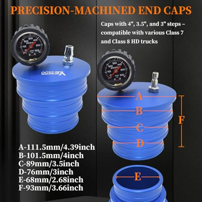 Charge Air Cooler CAC Boost Leak Tester with 3" 3.5" 4" Billet End Caps | 6061 Aluminum CAC Pressure Tester with 5Ft. Extension Line and US & EU & JP Standard Air Connectors for Class 7 & 8 Trucks - size: 13pcs