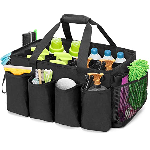 HODRANT Extra-Large Cleaning Caddy, Organizer with Handles for Cleaning Tools & Products Storage, Large Capacity Tote Bag for Car, Home & Housekeeping Work, Black - color: Black
