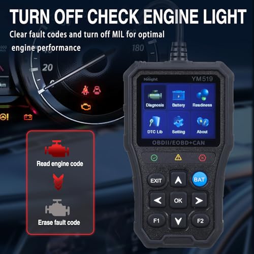 Nilight YM519 2.8” Large Screen OBD2 Scanner - Enhanced Automotive Computer Diagnostic Tool - Car Code Reader for Engine Faults, I/M Readiness & Emission Test for All OBD II Protocol Cars - color: B