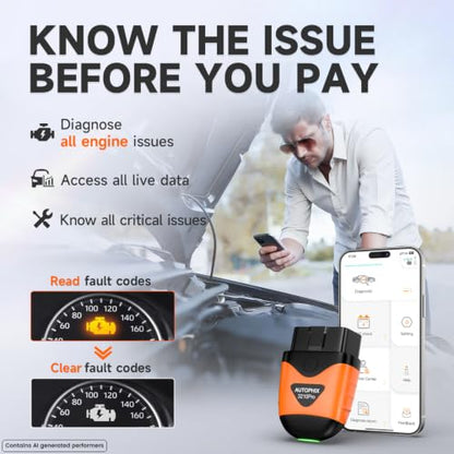AUTOPHIX 3210Pro Bluetooth OBD2 Scanner with ABS SRS Transmission Live Data | Read and Clear Engine Codes, Customizable HUD Dashboards for iPhone and Android, Lifetime Updates Included, No Subscription