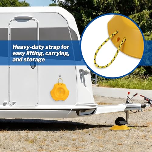 ROBLOCK Trailer Wheel Dock with Rope, Tongue Jack Wheel Chock Compatible with 6" & 8" Single/Dual Wheels, Trailer Wheel Stop Stabilizer for Camper Truck Boat Trailer, RV Parking Accessories, Yellow