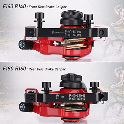 TOBWOLF 1 Pair Mechanical Disc Brake Kit, MTB Front & Rear Disc Brake Caliper with 160mm Rotor, Dual Piston Mechanical Disc Brake Set, Bicycle Accessories for Mountain Bike, Road Bike, BMX - Red - color: Mechanical Disc Brake Set - Dual Piston （Red）