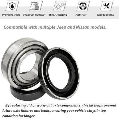 2 PCS Axle Bearing & Seal Kit for Jeep J10 CJ6 CJ5 Wrangler JK, for Nissan Xterra,1971-2018