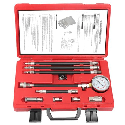 Petrol Compression Test Kit, Engine Compression Tester,2-3/4 | 2-3/4 in Bourdon Tube Gauge, 10 Pieces - size: Petrol Compression Test Kit