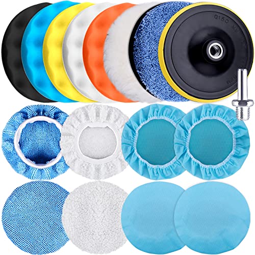SIQUK 17 Pieces 6 Inch Buffing Pads Foam Polishing Pad Wax Buffer Polish Pads Bonnets Car Polishing Buffing Pad Buffer Attachment for Drill - size: 6 Inch