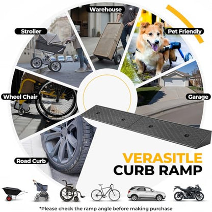 Auto Dynasty Rubber Curb Ramps, 3" Lift Height Curbside Driveway Ramp, 4410 LBS/2T Capacity Sidewalk Curb Ramp for Cars Trucks Bikes Motorcycles Wheelchairs, 2 Pack - size: 3" Rise