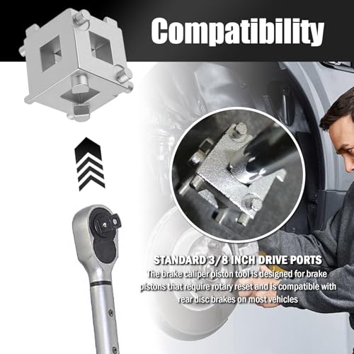 Cube Brake Caliper Compression Tool Driven by 3/8" Tool,6-face Car Rear Brake Caliper Tools for Returning Brakes Pistons,Sturdy Disc Brakes Calipers Piston Compressor Tools