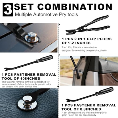3 PCS Clip Removal Tool,Clip Pliers Fastener Remover,Car Trim Rivet Removal Pry Tool for Automotive Door Panel,Upholstery,Dashboard Black - color: black