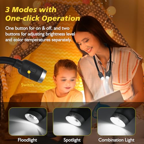 LEDGLE Updated Neck Light for Reading Books in Bed, LED Neck Lamp for Knitting with 1600K 3500K 6000KLighting + Flexible Comfortable Soft Silicone Arms, Perfect for Craft, Knitting, Repairing (Black) - style: Massage Particles- Black