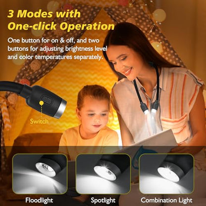 LEDGLE Updated Neck Light for Reading Books in Bed, LED Neck Lamp for Knitting with 1600K 3500K 6000KLighting + Flexible Comfortable Soft Silicone Arms, Perfect for Craft, Knitting, Repairing (Black) - style: Massage Particles- Black