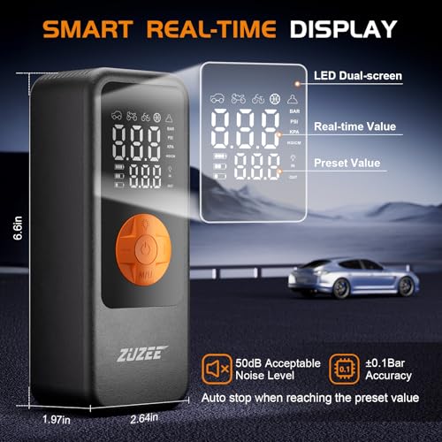 Tire Inflator Portable Air Compressor, 4X Faster & High-Capacity Battery, Portable Tire Inflator with Digital Pressure Gauge, LED Light, 150PSI Air Pump for Car Tires, SUV, Motorcycle, Bike, Ball, etc