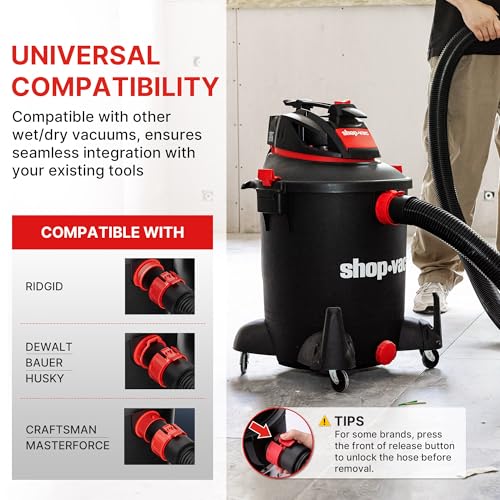 Shop-Vac 8 FT X 1-7/8" Universal Hose, Replacement Hose Compatible with Rigid, Dewalt, Husky, Craftsman, Bauer, Masterforce Vacuum Cleaners - size: 8' X 1-7/8"