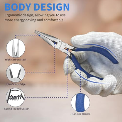KAIHAOWIN 6-Piece Tool Set with Case, 8.8” Long Nose, Slip Joint Pliers,5” Needle Nose, 5" Flush Cutter, Rubber Mallet for Repairing & Home Use - color: Mallet Set