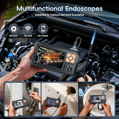 SKYBASIC Industrial Endoscope Borescope Camera with Light, 4.3'' HD Digital Handheld Waterproof Sewer Tools Snake Inspection Camera with 8 LED Lights 65.6FT Semi-Rigid Cable, Cool Gift Gadgets for Men - size: 65.6FT