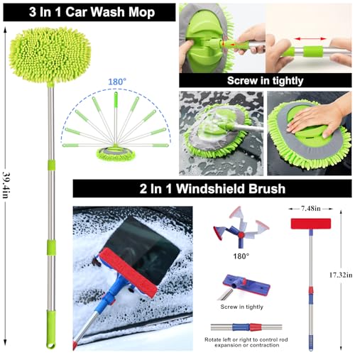 44Pcs Car Wash Detailing Kit Cleaning Kits with Foam Gun Sprayer Wash Mop with Long Handle Collapsible Bucket Large Wash Mitt Towels Complete Interior Exterior Car Washing Supply Set Black - color: Black