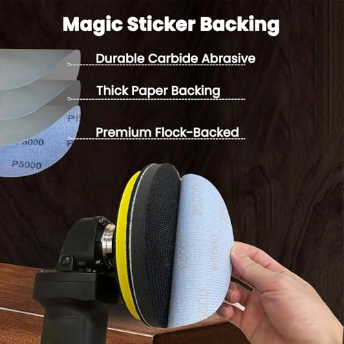 6 Inch 81 Pcs Wet Dry Sanding Discs Hook and Loop Foam Backing Pad, Waterproof Sandpaper Silicon Carbide for Random Orbital Sander, Automotive Wood Metal Polishing & Sanding 320-5000 Assorted Grit